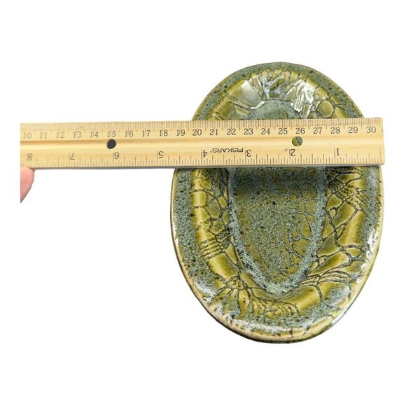 Vintage Studio Art Pottery Elongated Dish Tray Pottery Ceramic Signed Green - Picture 5 of 13